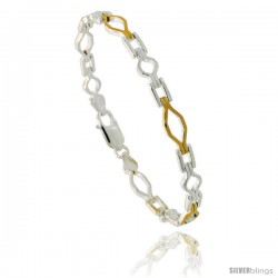 Sterling Silver Cut Out Shapes Link Bracelet w/ Gold Finish), 7/32 in. (5.5 mm) wide