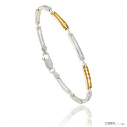 Sterling Silver Thin Cut Out Bar Link Bracelet w/ Gold Finish), 1/8 in. (3.5 mm) wide