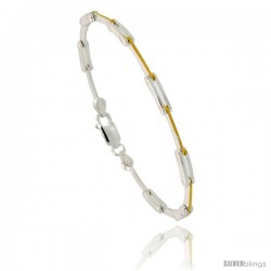 Sterling Silver Thin Cut Out Bar Link Bracelet w/ Gold Finish), 1/8 in. (3 mm) wide