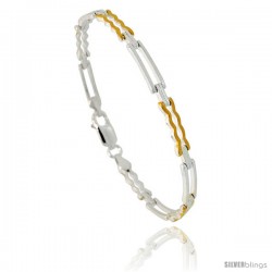 Sterling Silver Cut Out Bar Link Bracelet w/ Gold Finish), 5/32 in. (4 mm) wide -Style Bng32