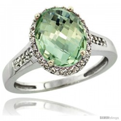 14k White Gold Diamond Green-Amethyst Ring 2.4 ct Oval Stone 10x8 mm, 1/2 in wide