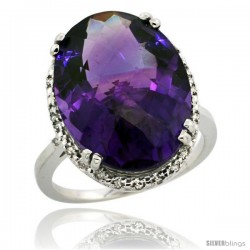 14k White Gold Diamond Halo Large Amethyst Ring 10.3 ct Oval Stone 18x13 mm, 3/4 in wide