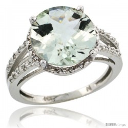 14k White Gold Diamond Green-Amethyst Ring 5.25 ct Round Shape 11 mm, 1/2 in wide