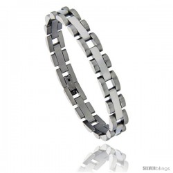 Stainless Steel Polished Bar Link Satin Finish Edge Bracelet, 5/16 in wide, 7.5 in long