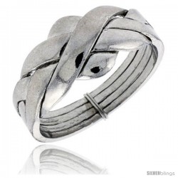 Sterling Silver 4-Piece Love Knot Braided Design Puzzle Ring Band, 3/8 in. (10 mm) wide