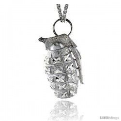 Sterling Silver Hand Grenade Pendant, 2 3/16" (55 mm) tall