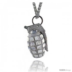 Sterling Silver Hand Grenade Pendant, 1 9/16" (39 mm) tall