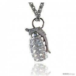 Sterling Silver Small Hand Grenade Pendant, 1 1/8" (28 mm) tall