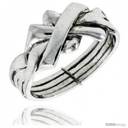 Sterling Silver 4-Piece Woven Braided Design Puzzle Ring Band, 7/16 in. (11 mm) wide