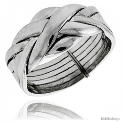 Sterling Silver 6-Piece Love Knot Braided Design Puzzle Ring Band, 7/16 in. (11 mm) wide