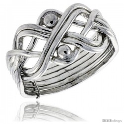 Sterling Silver 6-Piece Beaded Loop Design Puzzle Ring Band, 7/16 in. (11.5 mm) wide