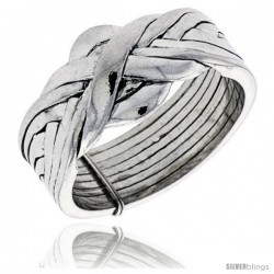 Sterling Silver 8-Piece Love Knot Braided Design Puzzle Ring Band, 1/2 in. (12 mm) wide