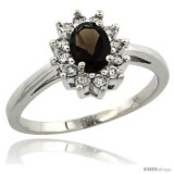 10k White Gold Smoky Topaz Diamond Halo Ring Oval Shape 1.2 Carat 6X4 mm, 1/2 in wide