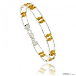 Sterling Silver Cut Out Bar Link Beaded Bracelet w/ Gold Finish), 5/16 in. (8.5 mm) wide