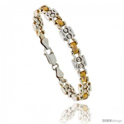 Sterling Silver ZigZag Bar Link Beaded Bracelet w/ Gold Finish), 9/32 in. (7 mm) wide