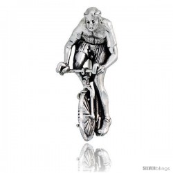 Sterling Silver Bicyclist Brooch Pin, 1 1/4" (32 mm) tall