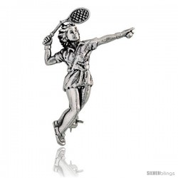 Sterling Silver Tennis Player "Server" Brooch Pin, 1 5/16" (36 mm) tall