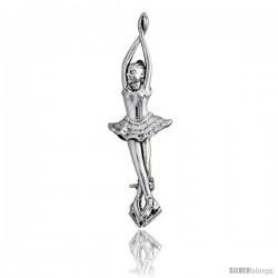 Sterling Silver Figure Skater Brooch Pin, 2" (51 mm) tall