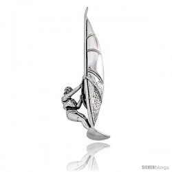 Sterling Silver Wind Surfer Brooch Pin, 1 13/16" (47 mm) tall