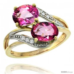 14k Gold ( 8x6 mm ) Double Stone Engagement Pink Topaz Ring w/ 0.07 Carat Brilliant Cut Diamonds & 2.34 Carats Oval Cut Stones