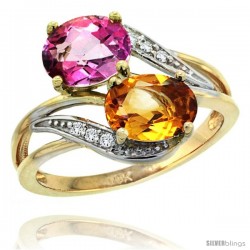 14k Gold ( 8x6 mm ) Double Stone Engagement Pink Topaz & Citrine Ring w/ 0.07 Carat Brilliant Cut Diamonds & 2.34 Carats Oval