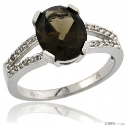 10k White Gold and Diamond Halo Smoky Topaz Ring 2.4 carat Oval shape 10X8 mm, 3/8 in (10mm) wide