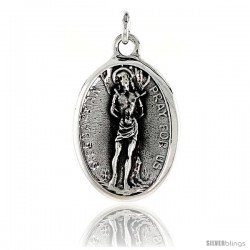 Sterling Silver St. Sebastian Medal Pendant 15/16" X 5/8" (24 mm X 16 mm).