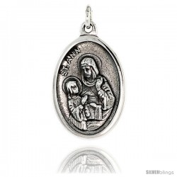 Sterling Silver St. Ann Medal Pendant 15/16" X 5/8" (24 m X 16 mm).