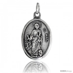 Sterling Silver St. Mark The Evangelist Oval-shaped Medal Pendant, 7/8" (23 mm) tall