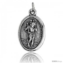 Sterling Silver St. Christopher The Martyr Oval-shaped Medal Pendant, 7/8" (23 mm) tall