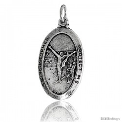 Sterling Silver St. Christopher Oval-shaped Gymnastics Medal Pendant, 7/8" (23 mm) tall