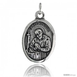 Sterling Silver St. Alphonsus / Madonna & Child Oval-shaped Medal Pendant, 7/8" (23 mm) tall