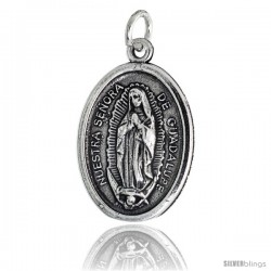 Sterling Silver Nuestra Senora de Guadalupe / St. Juan Diego Oval-shaped Medal Pendant, 7/8" (23 mm) tall