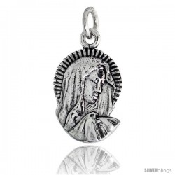 Sterling Silver Blessed Virgin Mary Pendant, 3/4" (19 mm) tall