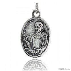 Sterling Silver St. John Neumann (Bishop & Confessor) Oval-shaped Medal Pendant, 7/8" (23 mm) tall