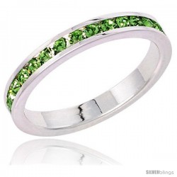 Sterling Silver Eternity Band, w/ August Birthstone, Peridot Crystals, 1/8" (3 mm) wide