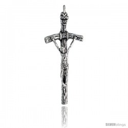 Sterling Silver Crucified Jesus of Nazareth, King of The Jews Cross Pendant, 2 1/16" (52 mm) tall