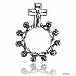 Sterling Silver Knotted Beads Single Decade / One Mystery Ring Rosary, 1 11/16" (42 mm) tall