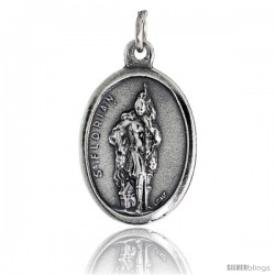 Sterling Silver St. Florian Oval-shaped Medal Pendant, 7/8" (23 mm) tall