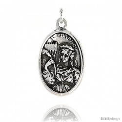 Sterling Silver St. Barbara Medal Pendant 15/16" X 5/8" (24 mm X 16 mm).