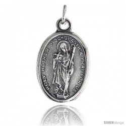 Sterling Silver St. Scholastica The Virgin Oval-shaped Medal Pendant, 7/8" (23 mm) tall