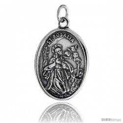 Sterling Silver St. Rosalia The Virgin (The Little Saint) Oval-shaped Medal Pendant, 7/8" (23 mm) tall