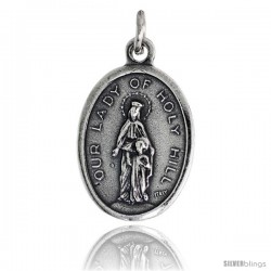 Sterling Silver Our Lady of Holy Hill Oval-shaped Medal Pendant, 7/8" (23 mm) tall