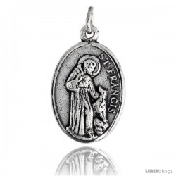 Sterling Silver St. Francis of Assisi / St. Anthony The Apostle Oval-shaped Medal Pendant, 7/8" (23 mm) tall