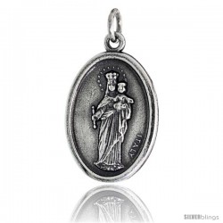 Sterling Silver Blessed Virgin Mary & Child Jesus Oval-shaped Medal Pendant, 7/8" (23 mm) tall
