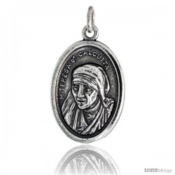 Sterling Silver Mother Teresa of Calcutta Oval-shaped Medal Pendant, 7/8" (23 mm) tall