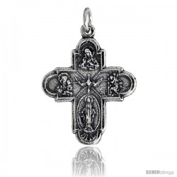 Sterling Silver Holy Cross (Virgin Mary, Sacred Heart of Jesus, Infant Jesus of Prague, Holy Spirit) Pendant, 7/8" (23 mm) tall