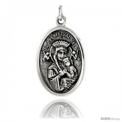 Sterling Silver Our Lady of Perpetual Help Medal Pendant 15/16" X 5/8" (24 mm X 16 mm).