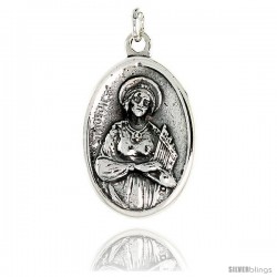 Sterling Silver St. Cecily Medal Pendant 15/16" X 5/8" (24 mm X 16 mm).