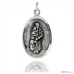 Sterling Silver St. Vincent De Paul Medal Pendant 15/16" X 5/8" (24 mm X 16 mm).